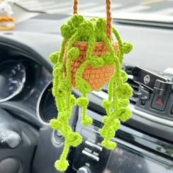 5 Pcs Car Mirror Hanging Accessory Handmade Knitted Cute Crochet Potted Plant